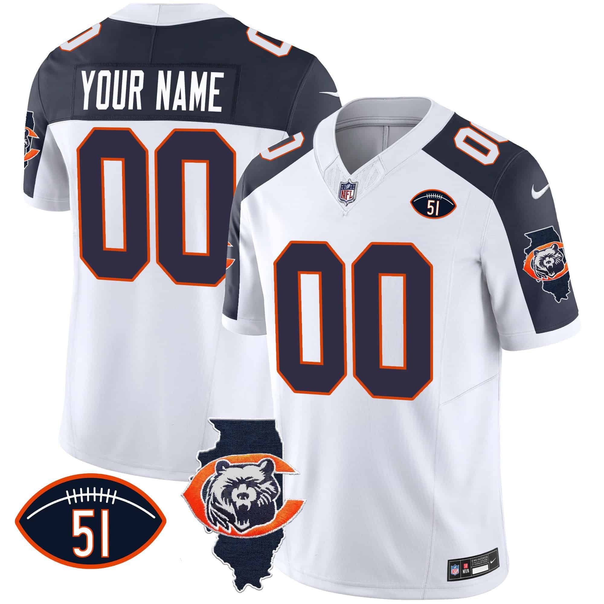 Men Chicago Bears White 2024 Nike Throwback Patch Vapor Custom NFL Jersey style 2